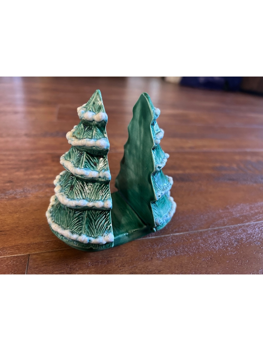 Vintage Ceramic Christmas Tree Napkin Holder with Snow Detail
